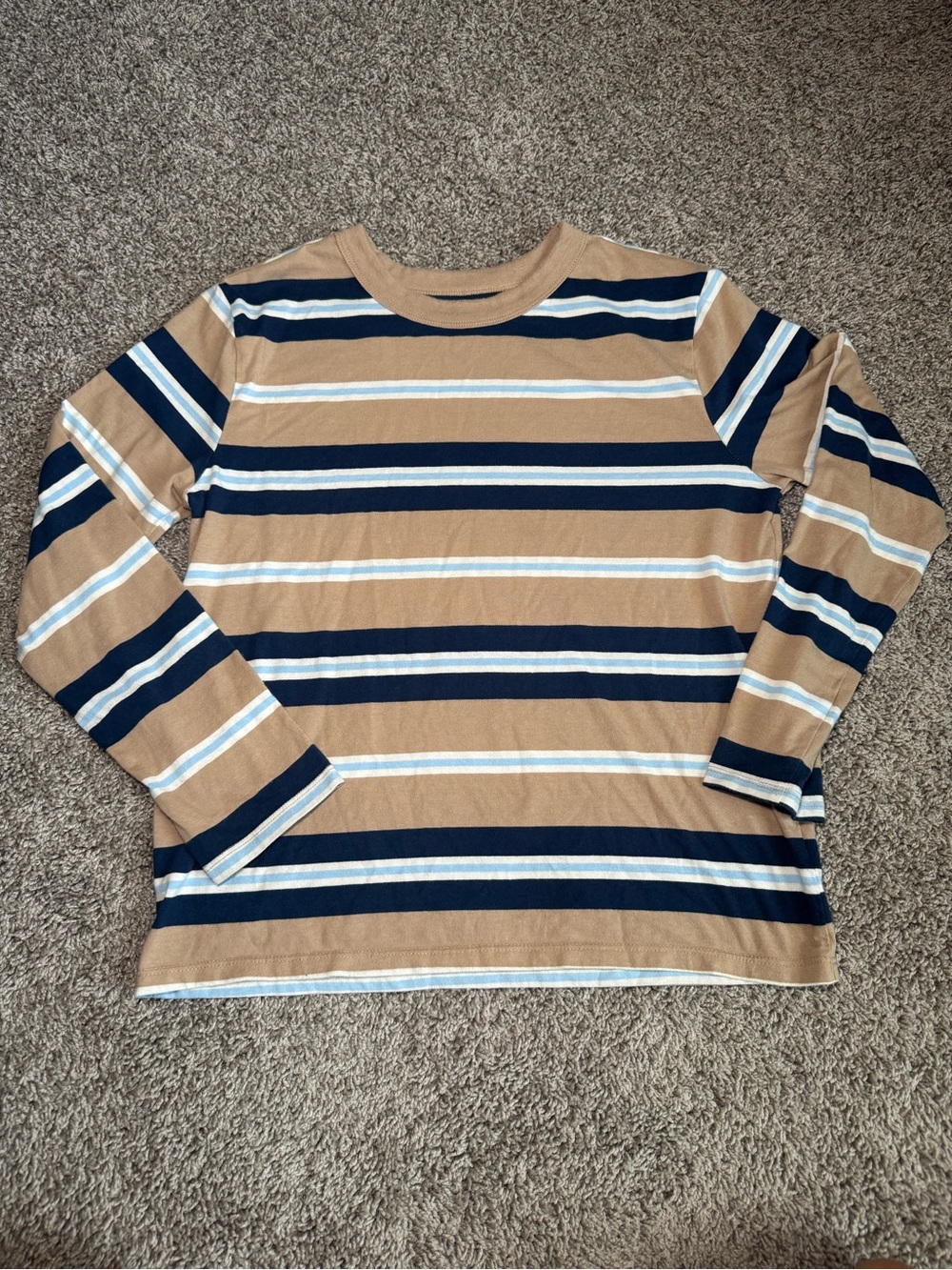 Kids Striped Long-Sleeve Tee in Tan and Navy